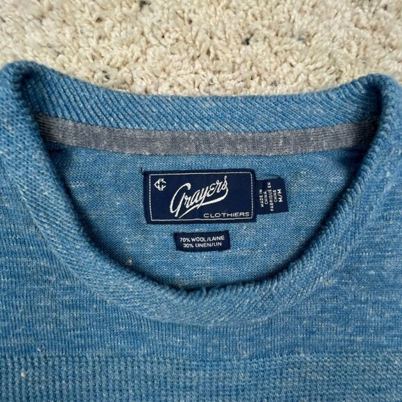 Vtg GRAYERS Clothiers Sweater Mens Medium Blue Linen Wool Blend Pullover L/S - Picture 7 of 10